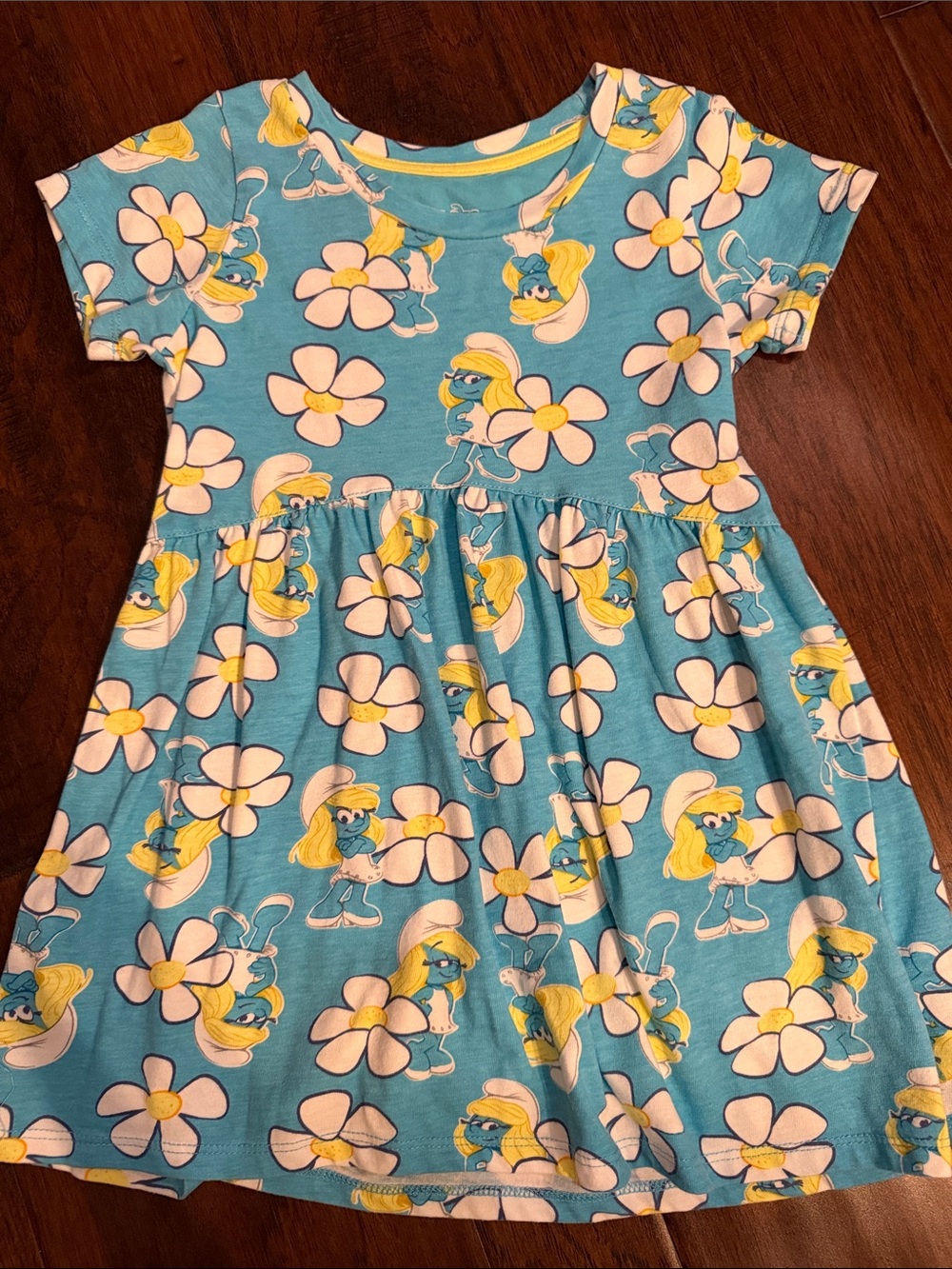 Smurfs™ Blue Floral Smurfette Short Sleeve Dress for Girls